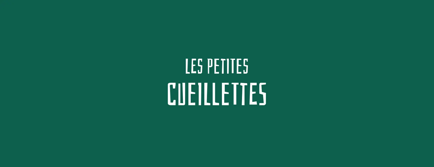 Logo de Les Petites Cueillettes sur un fond vert foncé