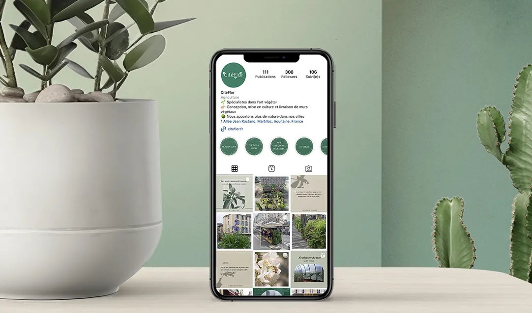 Feed Instagram de l'entreprise Citéflor dans un écran d'Iphone