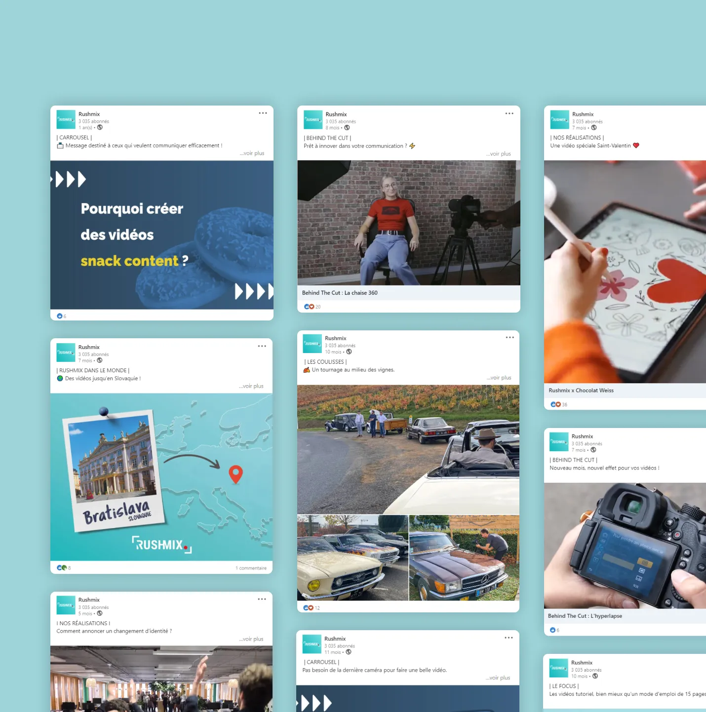Différentes publications de Rushmix sur le réseau LinkedIn